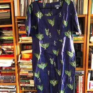 Collectif Vintage UK 16/US 12 Pencil Dress Blue floral